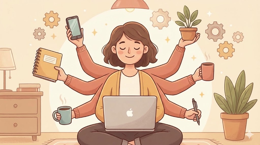 Productive professional achieving focus with technology aid Cognitive Growth Abstract