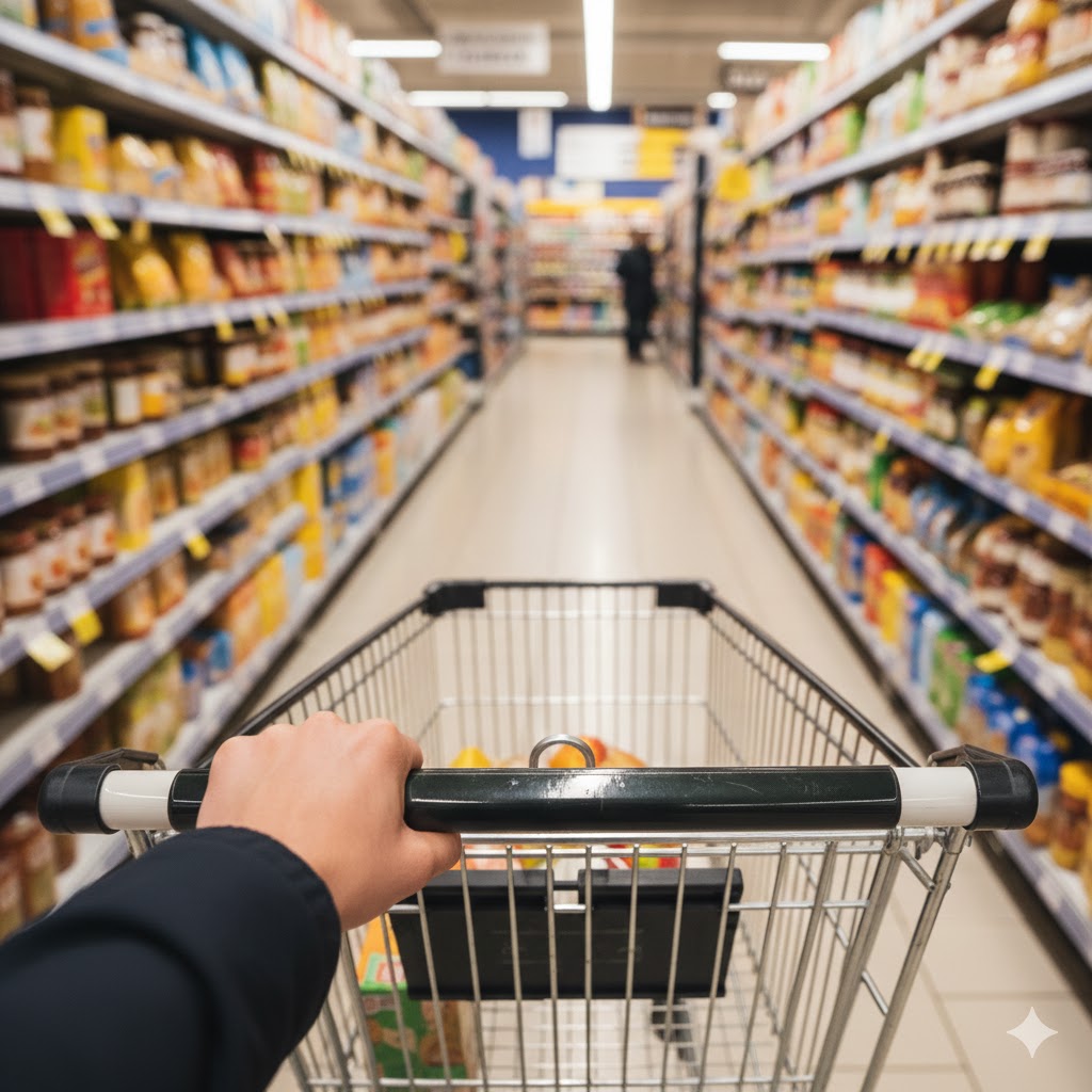 Person shopping for fresh vegetables and whole grains in a grocery store Healing Atmosphere Image